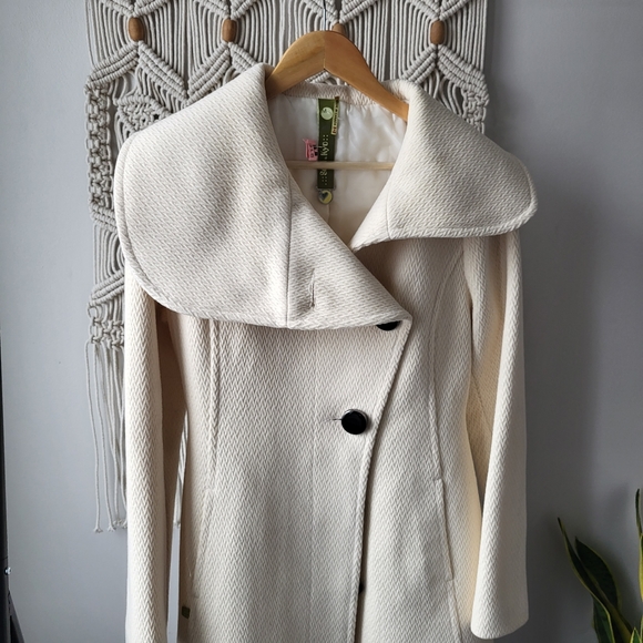 Soia & Kyo Knee length large collar button closure cream textured wool coat Sz M - Picture 2 of 16
